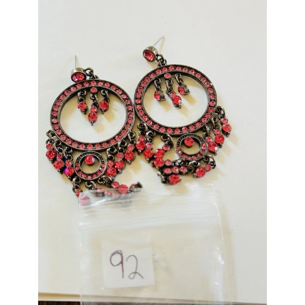 Chandelier Pink Rhinestone Dangle Earrings Y2K Chunky‎ Statement jeweled Pierced